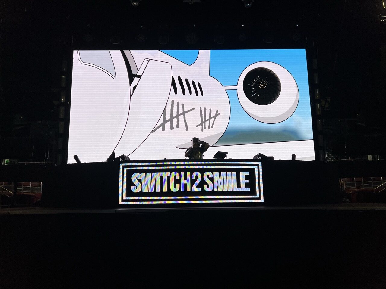 Switch2smile Tron LED show — plane visual on the LED wall